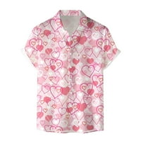 Feternal Men's Valentine Style Style Printed къс ръкав Разхлабен бутон Небрежна риза Хавайска риза за мъже