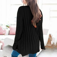 Ketyyh-chn големи пуловери за жени с дълъг ръкав, огромен отворен предни пуловери, черно, 2xl