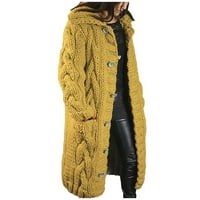 Wozhidaoke жилетки за жени дълго голямо палто с един размер жени ръкави жилетка качулка пуловер джоб женско палто жълто 3xl