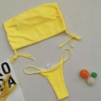 Бански костюми за жени, жени бански костюми Тръба солидна превръзка с двустранни бански костюми за плуване на плажа жълто XL