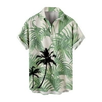 Мъжка риза Хавайски къс ръкав Топ кокосово дърво печат ревера бутон чай хлабав случайни плаж ваканция риза за мъже Блуза