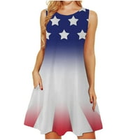 4-ти юли лятна рокля за Жени Случайни тениска рокля американски флаг отпечатани без ръкави танк рокля линия рокли за Деня на независимостта
