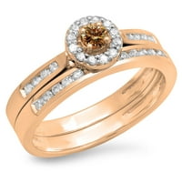 Колекция DazzlingRock 0. Карат 14K шампанско и бял диамантен булчински годежен пръстен CT, розово злато, размер 6.5