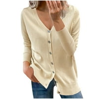 Дамски бутон надолу кардиган с дълъг ръкав класически пуловер плетен жилетка ежедневно прилягане на твърд цвят основен кардиган блуза