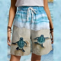 Високи талия шорти клирънс дамски летни ежедневни Шнур джобен печат плаж ежедневни панталони