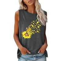 Горнище Потници за жени лято без ръкави О шия слънчоглед печат ежедневни тениски Блуза Камис Топ