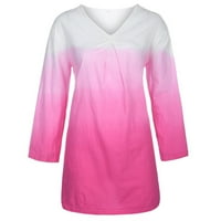 Дамски есенни рокли плюс размер v-образен ок о-лесен печат на градиент памук и бельо рокля розово xxl