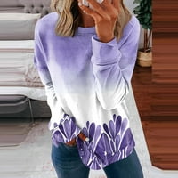Фетална Дамски Случайни Мода Цветен печат дълъг ръкав о-врата пуловер Топ Блуза
