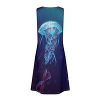 Тинг Мода Дамски летни ежедневни Бохо Плюс размер печат хлабав сарафан от рамото мини плаж рокля тъмно синьо с