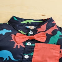 Бебе момче летни господа комплект динозавър печат с къс ръкав бутон за риза върхове солидни цветове шорти месеци- години