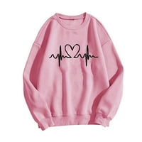 Женски сърдечен печат Графика на огромна суичър свободен небрежен капки Ръмово пуловер риза за тийнейджърки