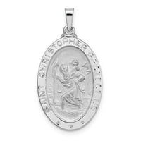Auriga 14k бяло злато полирано овално солиден медал на Сен Кристофър медал