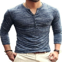 Мъжки тениска за мъжки хенли дълъг ръкав ежедневен бутон риза тънък прилепват основни върхове блузи пуловер