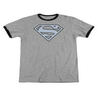 Superman DC Comics White Classic S Shield Grey Adult Ringer Тениска