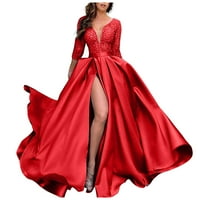 Дамски ежедневни рокли за жени хлабав парти флорални в-врата Пълна дължина Без ръкави вечерна рокля червена л