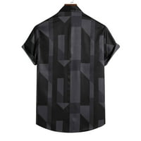 Риза за мъже Хавайски стил свободно годно гео печат с къс ръкав бутон надолу с яка риза блуза ежедневна лятна плажна ваканция тийп топ черно xs