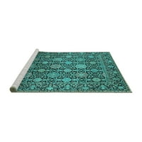 Ahgly Company Machine Wareable Indoor Square Oriental Turquoise Blue Industrial Area Rugs, 6 'квадрат