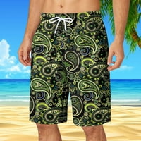 Owordtank Mens Beach Vacation Bermuda Shorts Drawstring Elastic Teaist Flat Front Front с джобове
