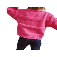 Женски разхлабени кабелни пуловерни пуловер с еднократна 3D ягодова бродерия модел с дълъг ръкав с v-образно деколте