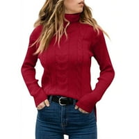 tklpehg пуловери за жени модерен плетен пуловер солиден цвят есен зимен топъл пуловер Небрежен хлабав куртур