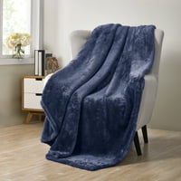 Avery Pure Antimicrobial Navy Solid Polyester Throw, 50 60