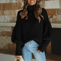 HGW пуловер за жени Fashion Turtleneck плетен твърд дълъг ръкав кардиган върхове хлабав пуловер черен l