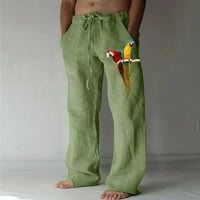 pgeraug мъжки суитчъни отпечатани ленени джобни дантела нагоре с големи размери товарни панталони за мъже зелени l