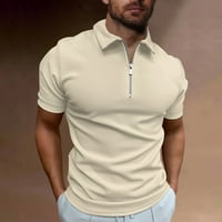 Мъжки къс ръкав пуловер свободно прилягане с цип поло риза ежедневно носете солиден цвят летни ежедневни върхове khaki xxl