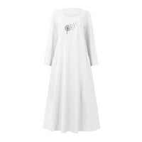 MRAT летни рокли за жени модерни печат с дълъг ръкав Midi пуловерни рокли за ленени рокли за жени памучно бельо Flowy Elastic Aneist Pocket Pocket Ress