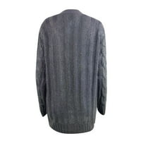 IOPQO Пуловери за жени Дамски бохо пачуърк жилетка с дълъг ръкав отворен предни плетани пуловери джобове