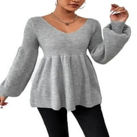 Небрежни обикновени vect пуловери с дълъг ръкав сиви женски пуловери