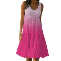 Ernkv женски модерен миди разхлабени сундериен градиент без ръкави кръгла шия рокля елегантен плаж за свободното време ретро празнично облекло мода лято разрешение розово l