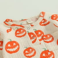 Бебета момчета ромпърс Хелоуин дрехи Тиквени печат Екипаж врата Дълъг ръкав бебешки костюми есенни боди