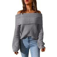 PEDORT FALL WINTER пуловери за жени Solid V Neck Collar омагьосани плетени пуловери сиво, xl