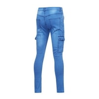 Pgeraug мъжки суитчъри бодибилдинг джобен деним дупка спортни пълни дължини товарни панталони за мъже сини xl