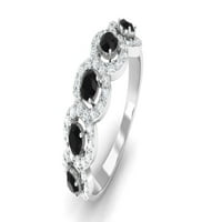 Класически черен диамант половин вечен пръстен с мойсанит за жени - качество на AAA, 14K бяло злато, US 9.00