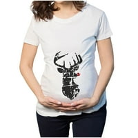Коледа тениска дамски Лос снежен човек карикатура печат майчинство дрехи къс ръкав Топ бременност тениска