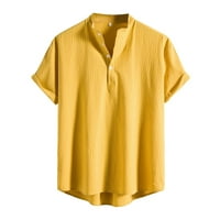 Мъже Лято Печатни Топ Риза Яка Памук И Лен Мода Топ Случайни Насипни Къс Ръкав Риза Блуза