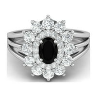 4. CTW овална форма Естествен черен шпинел 10k бяло злато пасианс жени сватбен пръстен