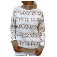 HGW пуловер за дамски Коледа половин висок врат пуловер пуловер khaki m