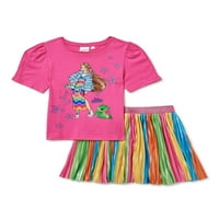 Барби допълнителни Момичета Графичен тениска и плисирана пола, 2-парче комплект, размери 4-16