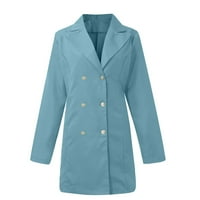 Палто дамски есенни и зимни Дълъг ръкав яке плътен цвят Двуреден тънък костюм Топ синьо 3хл Дамски евтини палто