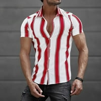 B91XZ тренировъчни ризи за мъже мъже с къс ръкав пролет лято ежедневни ивицирани ризи модни топ блузи ризи мъжки ризи червено, размер xxl