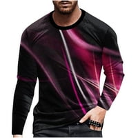 Smihono Clearance Модни мъжки блузи върхове екипаж на врата 3d печат цвят контраст модерен пуловер тениски за мъже тънък прилепнал ежедневен дълъг ръкав мъжки развлечения горещо розово 8