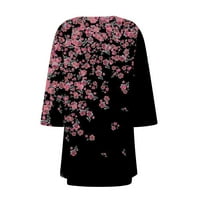 Зимни палта за жени стабилно облекло Женски печат Нерегулярен три четвърт ръкав Кардиган с джобно яке черен L