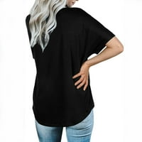 Тениски на Meitianfacai V Neck за жени с къси ръкави на жените твърди цветове ежедневни ризи свободни годни за основни блузи дамски летни върхове черни