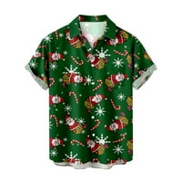Блуза за мъже Просверие мъже Небрежни копчета плаж Коледа, който не се позиционира печат за къси ръкави с късо ръкав блуза въртене армия зелено 2