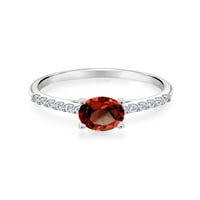 Скъпоценен Камък ЦАР 1. КТ кръг червен гранат г-Х лаборатория отгледан диамант 10к Бяло злато пръстен