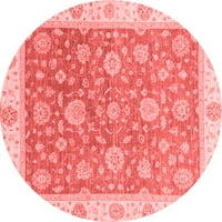 Ahgly Company Machine Pashable Indoor Round Oriental Red Traditional Area Rugs, 5 'Round