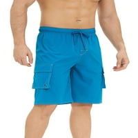 Мъхачки Мъжки летни къси панталони еластични талия дъна Хавайски плаж къси панталони мъже удобни тренировки мини панталони Паун Син 40